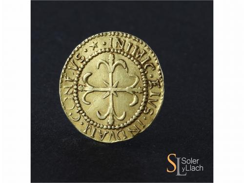 FELIPE V. Escudo de Oro. 1702. CAGLIARI. 3,20 grs. (Leves ra