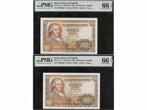 ESTADO ESPAÑOL. Lote 2 billetes 100 Pesetas. 2 Mayo 1948. Ba