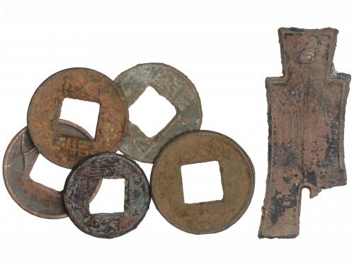 CHINA. Lote 7 monedas Wu Zhu (5), Western Han y Dinero Espad