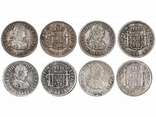 CARLOS IV. Lote 4 monedas 1/2 Real. 1794, 1801, 1805 y 1808.