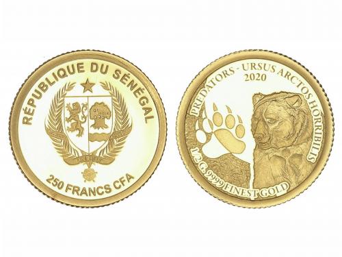 SENEGAL. 250 Francos. 2020. 0,5 grs. AU. Depredadores: Oso. 