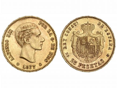 ALFONSO XII. 25 Pesetas. 1877 (*18-77). D.E.-M. EBC. 