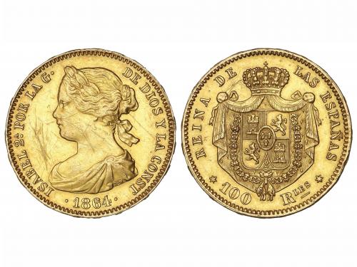 ISABEL II. 100 Reales. 1864. MADRID. 8,32 grs. (Rayas en anv