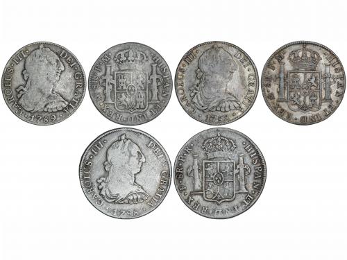 CARLOS III. Lote 3 monedas 8 Reales. (2x) 1788 y 1789. (2x) 