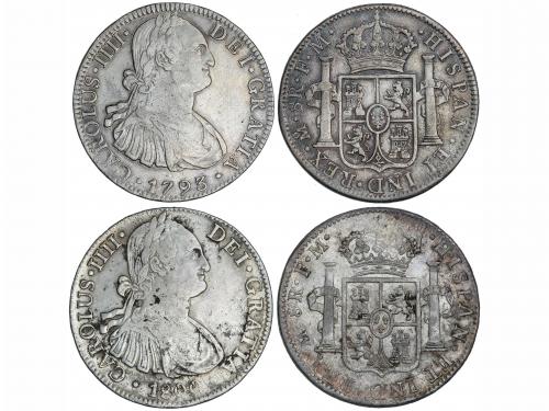 CARLOS IV. Lote 2 monedas 8 Reales. 1793 y 1800. MÉXICO. F.M