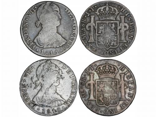 FERNANDO VII. Lote 2 monedas 8 Reales. 1810 y 1811. LIMA. J.