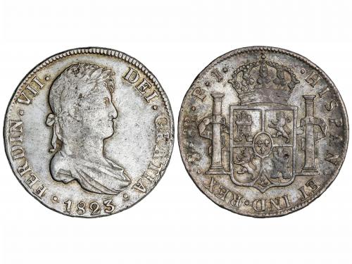 FERNANDO VII. 8 Reales. 1823. POTOSÍ. P.J. 26,81 grs. Pátina