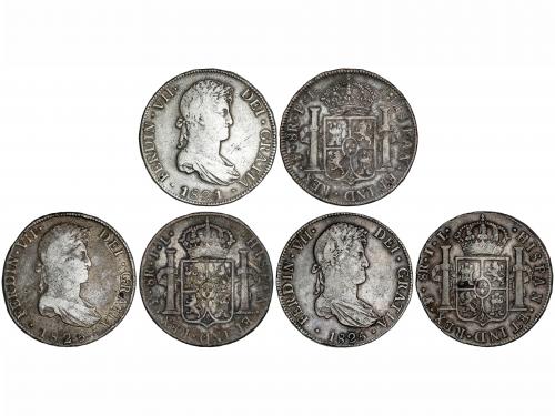 FERNANDO VII. Lote 3 monedas 8 Reales. 1821 y (2x) 1825. POT