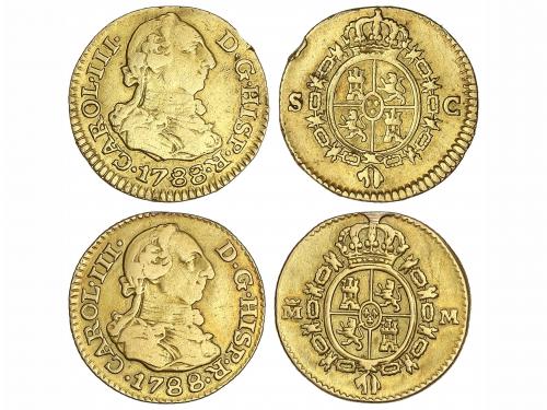 CARLOS III. Lote 2 monedas 1/2 Escudo. 1788. MADRID-M y SEVI