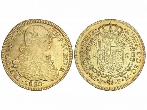 FERNANDO VII. 8 Escudos. 1820. POPAYÁN. F.M. 26,98 grs. Bust