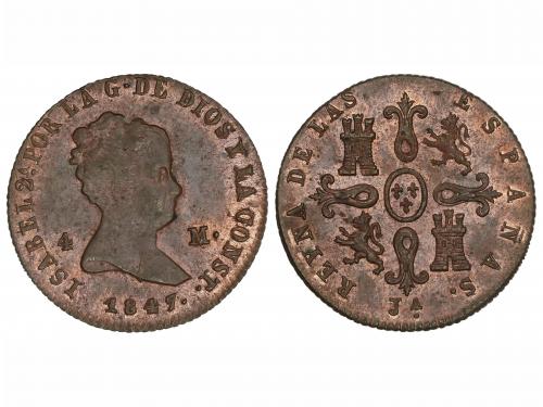 ISABEL II. 4 Maravedís. 1847. JUBIA. Gran parte de color y b