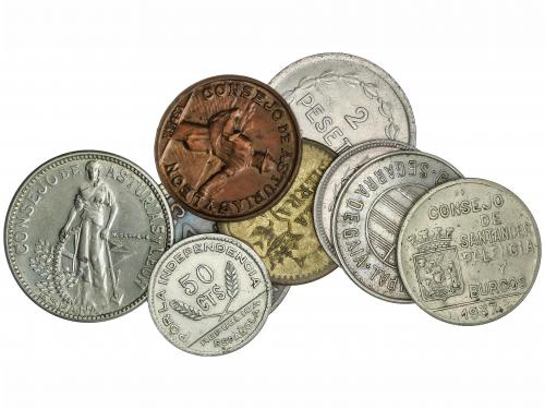 EMISIONES LOCALES GUERRA CIVIL. Lote 10 monedas. AE, Ni, Lat