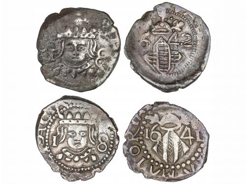 FELIPE IV. Lote 2 monedas Divuité. 1641 y 1642. VALENCIA. 1,