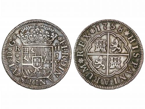 FERNANDO VI. 2 Reales. 1758. SEVILLA. J.V. 5,88 grs. AC-343.