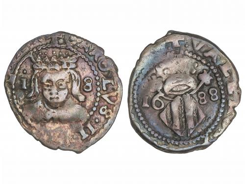 CARLOS II. Divuité. 1688. VALENCIA. 2,02 grs. Pátina irisada