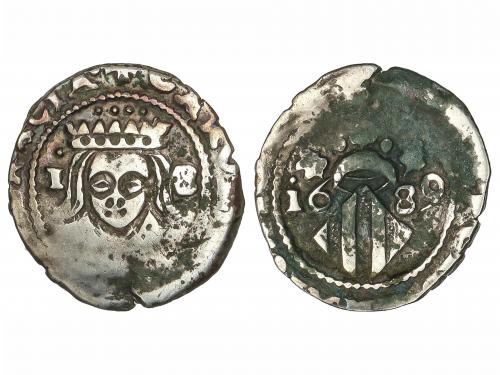 CARLOS II. Divuité. 1689. VALENCIA. 1,87 grs. (Oxidaciones e