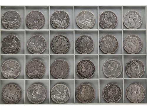 LOTES CENTENARIO. Lote 50 monedas 5 Pesetas. 1870 y 1871. GO