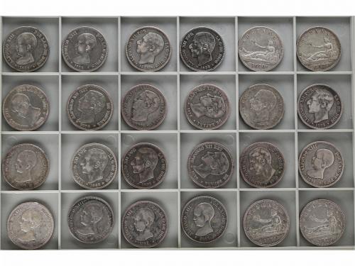 LOTES CENTENARIO. Lote 50 monedas 5 Pesetas. 1870 a 1898. GO