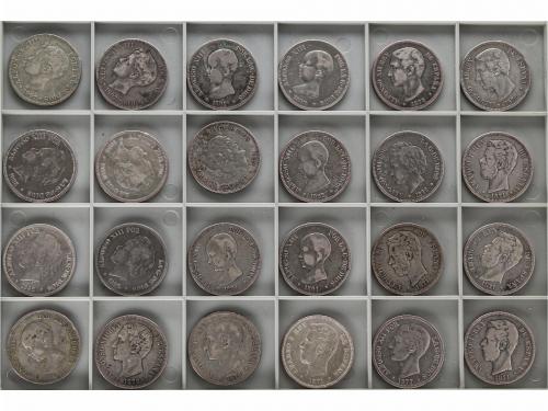 LOTES CENTENARIO. Lote 57 monedas 5 Pesetas. 1870 a 1898. GO
