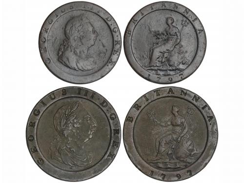 GRAN BRETAÑA. Lote 2 monedas 1 y 2 Peniques. 1797. JORGE III
