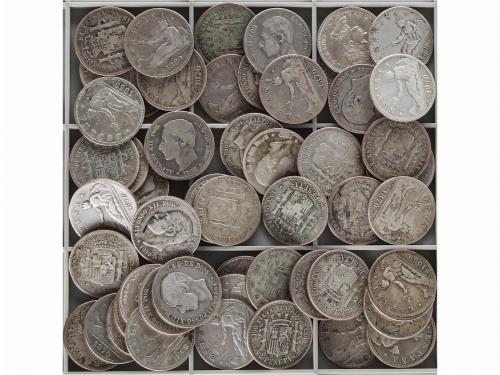 LOTES CENTENARIO. Lote 104 monedas 2 Pesetas. 1870 a 1905. G