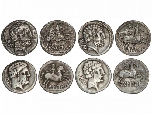 MONEDAS HISPÁNICAS. Lote 4 monedas Denario. 180-20 a.C. BOLS