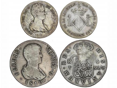 FERNANDO VII. Lote 2 monedas 4 Reales. 1810 y 1823. VALENCIA