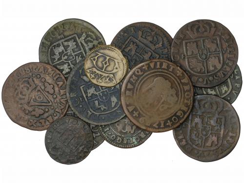 FELIPE V. Lote 15 monedas 1 Maravedí (2), 2 Maravedís, 4 Mar