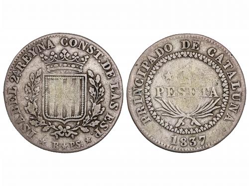 ISABEL II. 1 Peseta. 1837. BARCELONA. P.S. 5,66 grs. Canto e