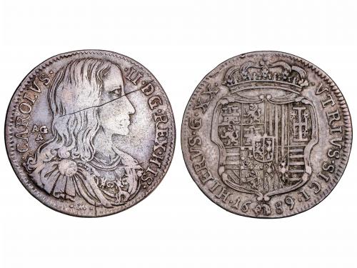 CARLOS II. 1 Tari. 1689. NÁPOLES. 4,97 grs. AR. (Raya en anv