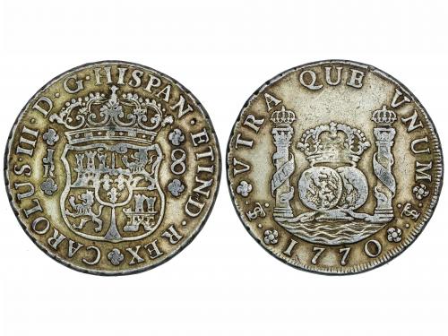 CARLOS III. 8 Reales. 1770. POTOSÍ. J.R. 26,78 grs. Columnar