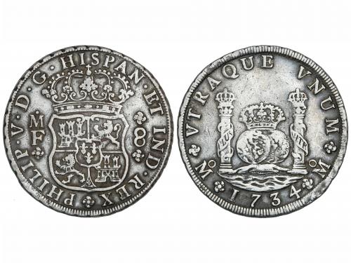 FELIPE V. 8 Reales. 1734. MÉXICO. M.F. 26,75 grs. Columnario
