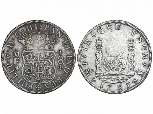 FELIPE V. 8 Reales. 1735. MÉXICO. M.F. 26,60 grs. Columnario