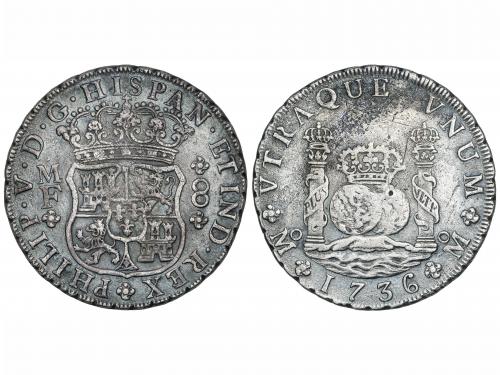 FELIPE V. 8 Reales. 1736. MÉXICO. M.F. 26,49 grs. Columnario