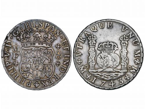 FELIPE V. 8 Reales. 1743. MÉXICO. M.F. 26,76 grs. Columnario