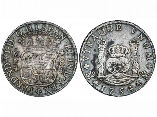FERNANDO VI. 8 Reales. 1754. MÉXICO. M.F. 26,81 grs. Columna