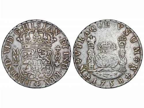 FERNANDO VI. 8 Reales. 1758. MÉXICO. M.M. 26,74 grs. Columna