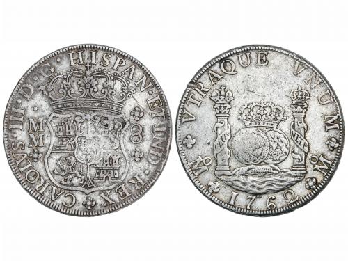 CARLOS III. 8 Reales. 1762. MÉXICO. M.M. 26,94 grs. Columnar