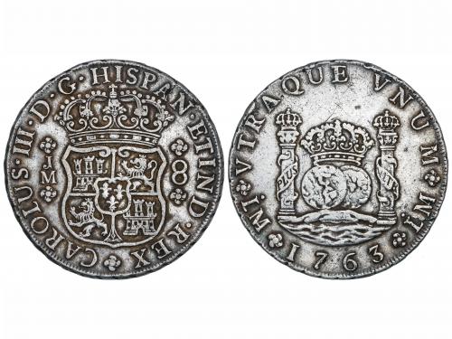 CARLOS III. 8 Reales. 1763. LIMA. J.M. 26,59 grs. Columnario