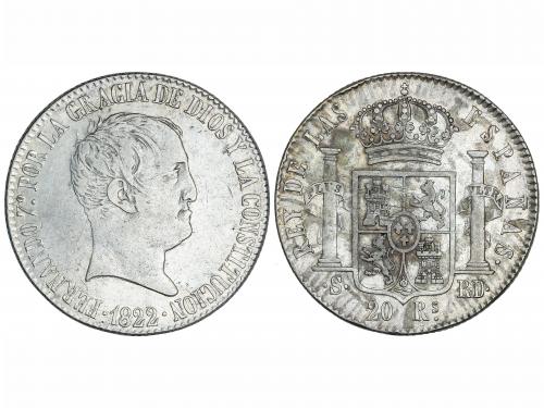 FERNANDO VII. 20 Reales. 1822. SEVILLA. R.D. 26,87 grs. Lige