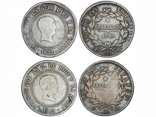 FERNANDO VII. Lote 2 monedas 10 Reales. 1821. MADRID S.R. y 