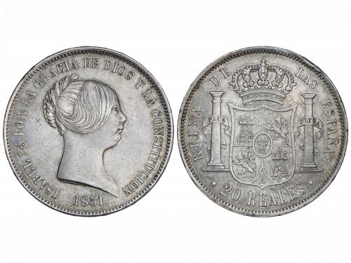 ISABEL II. 20 Reales. 1851. MADRID. 25,92 grs. (Pequeños gol
