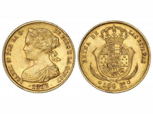 ISABEL II. 100 Reales. 1862. SEVILLA. 8,36 grs. (Leves golpe