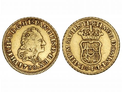 FELIPE V. 1 Escudo. 1738/7. SEVILLA. P.J. 3,34 grs. Rectific