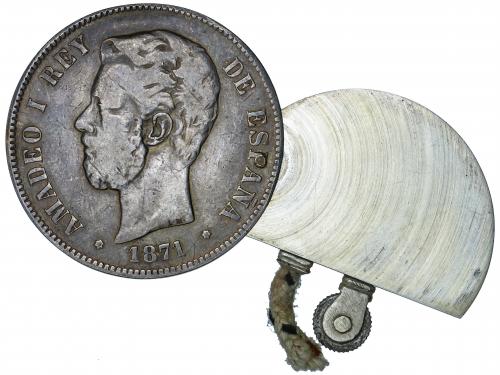 AMADEO I. 5 Pesetas. 1871 (*(1)8-74). D.E.-M. Contiene meche