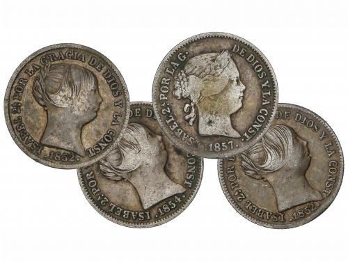 ISABEL II. Lote 4 monedas 1 Real. 1854 y 1857 Barcelona y 18
