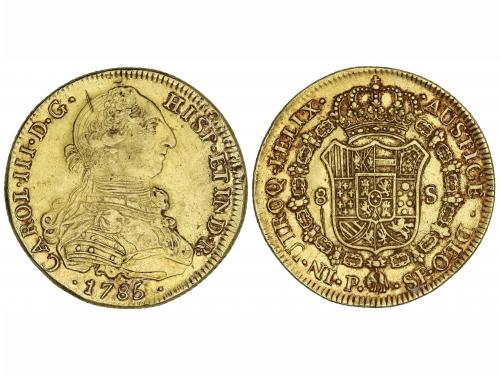 CARLOS III. 8 Escudos. 1785. POPAYÁN. S.F. 26,81 grs. (Rayit