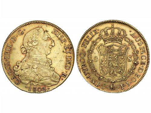 CARLOS IV. 8 Escudos. 1803. SANTIAGO. F.J. 26,95 grs. Restos