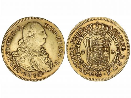 FERNANDO VII. 8 Escudos. 1816. POPAYÁN. F. 26,83 grs. Busto 