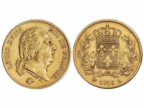 FRANCIA. 40 Francos. 1818-A. LUÍS XVIII. PARÍS. 12,85 grs. A